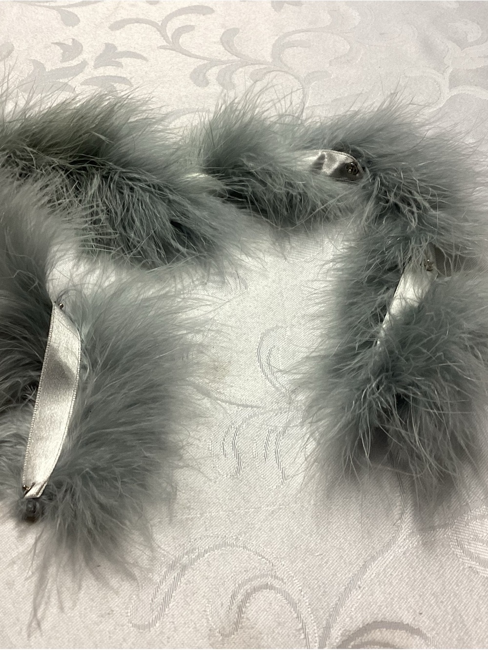 Feather Trim Scarf in blue gray - Women's Accessory